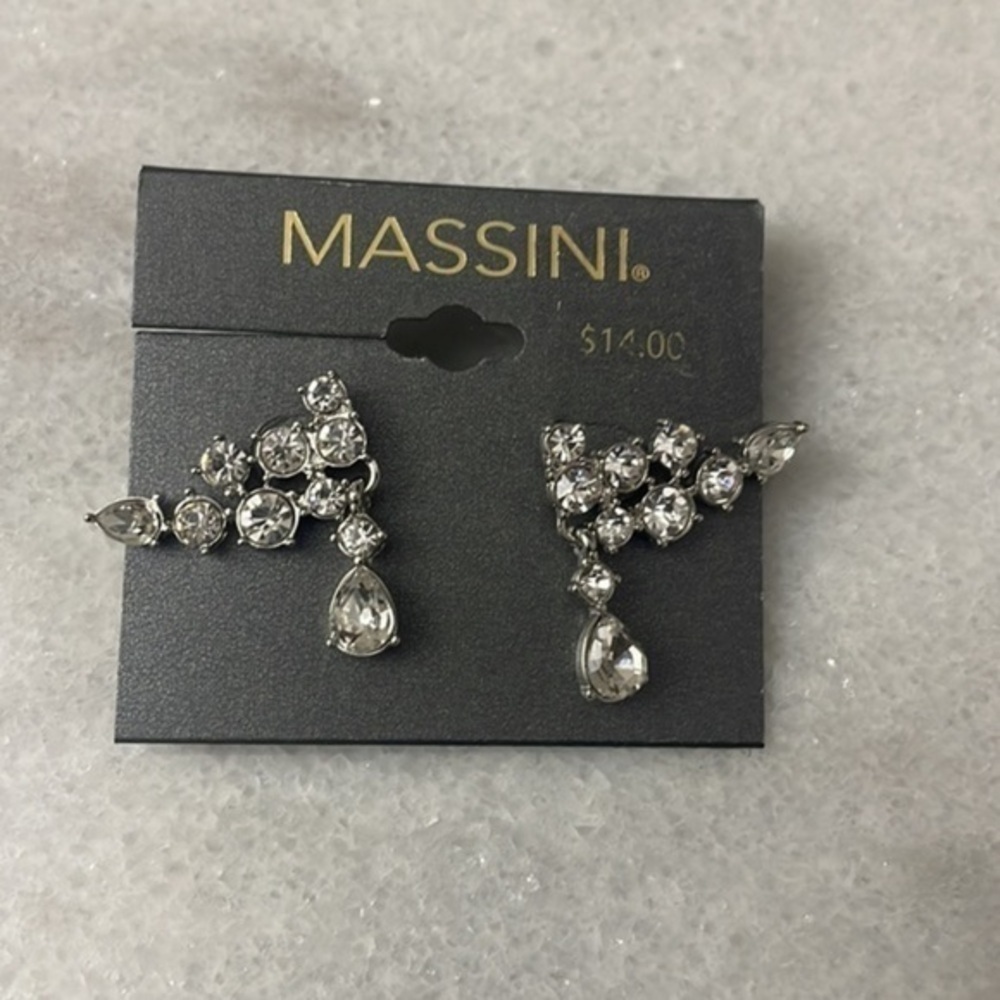 Massini earrings CZ stud earrings tear drop circle set silver tone jewelry - Picture 1 of 4